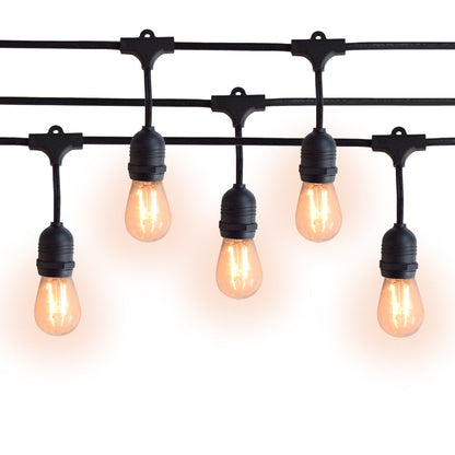 (Cord Only) 15 Suspended Socket Outdoor Commercial Weatherproof SJTW String Light Set, 48FT Black Cord w/ E26, 14AWG (Estimated Arrival: 5/25/21)
