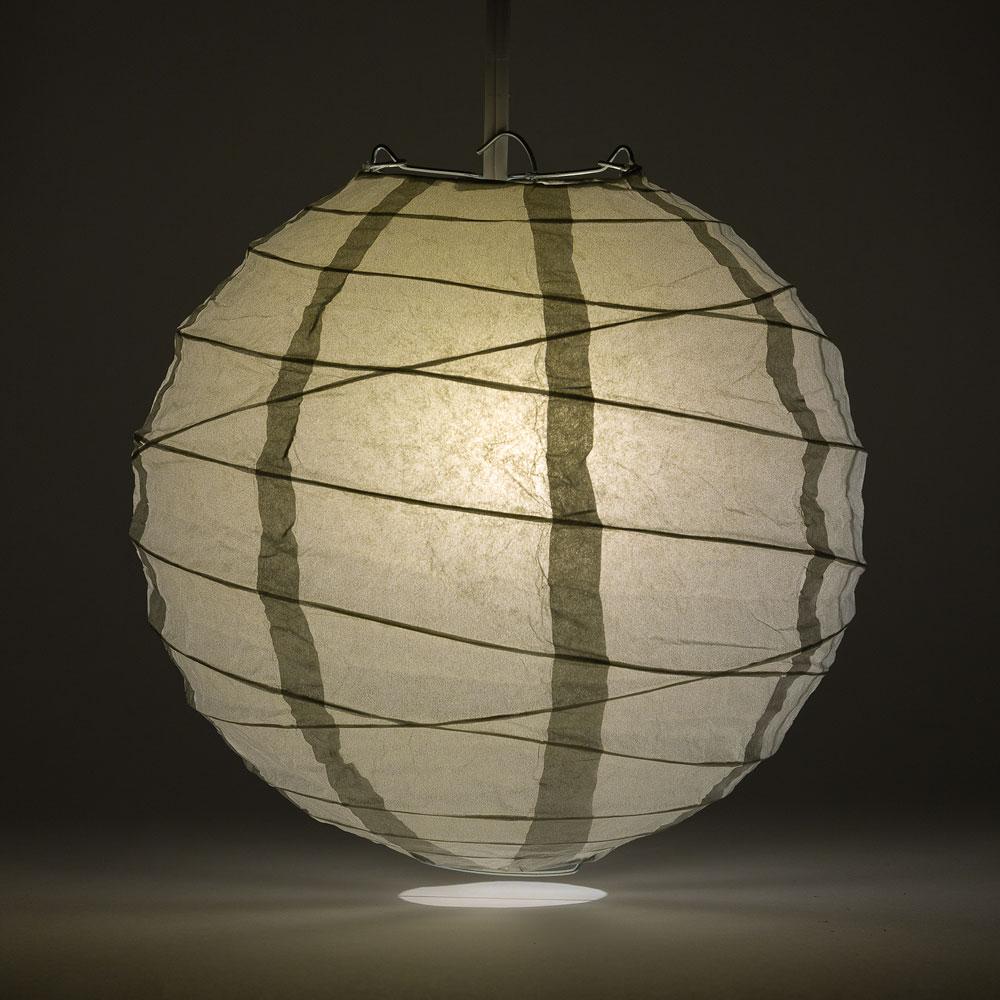BULK PACK (12) 24" Silver Round Paper Lantern, Crisscross Ribbing, Hanging