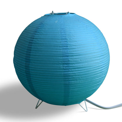 Turquoise Blue Corded Round Table Top Lantern Lamp Kit w/ Light Bulb, Fine Line Paper Moon - PaperLanternStore.com - Paper Lanterns, Decor, Party Lights & More