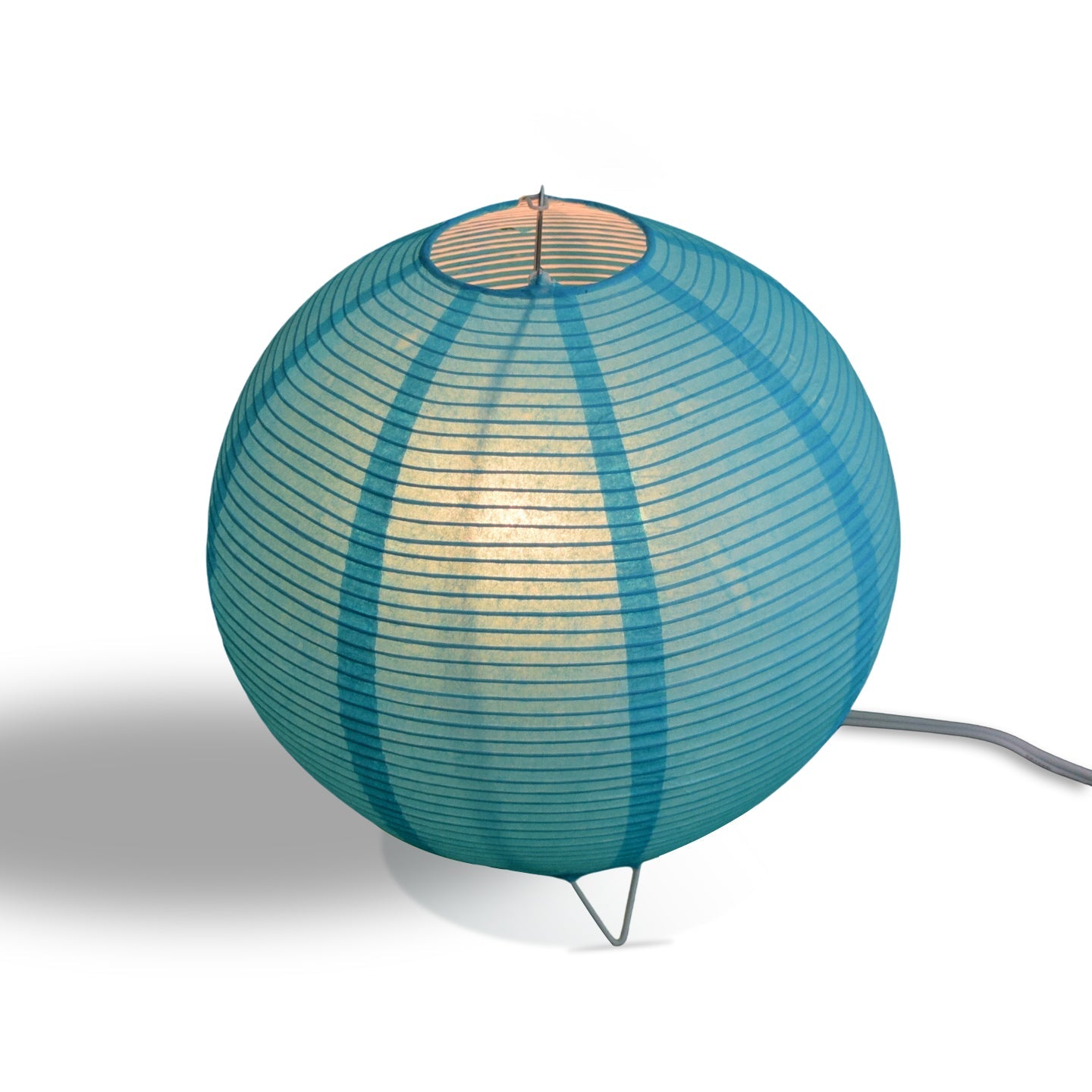 Turquoise Blue Corded Round Table Top Lantern Lamp Kit w/ Light Bulb, Fine Line Paper Moon - PaperLanternStore.com - Paper Lanterns, Decor, Party Lights & More