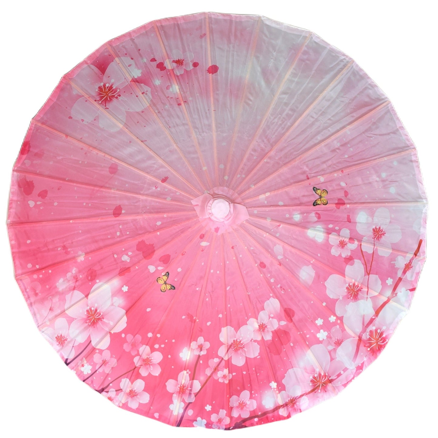 32" Butterfly Pink Cherry Blossom Nylon Parasol Umbrella with Elegant Handle