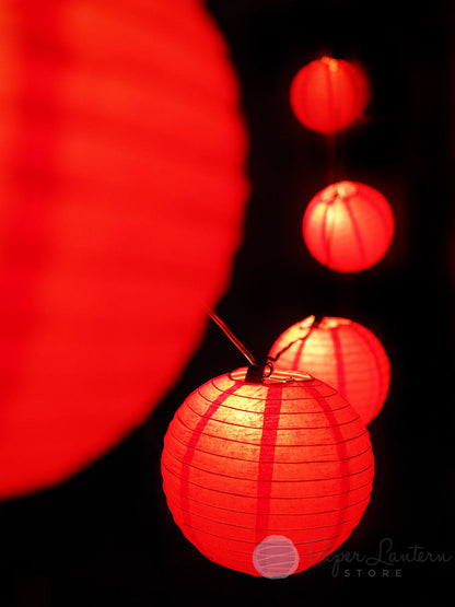 12" Chinese New Year Paper Lantern String Light COMBO Kit (31 FT, EXPANDABLE, Black Cord) - PaperLanternStore.com - Paper Lanterns, Decor, Party Lights & More