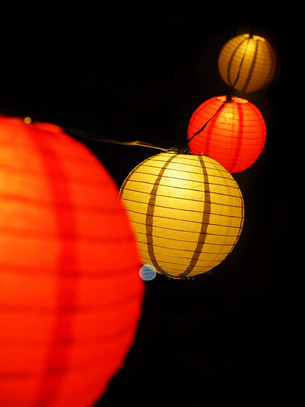 16" Chinese New Year Red and Gold Paper Lantern String Light COMBO Kit (31 FT, EXPANDABLE, Black Cord) - PaperLanternStore.com - Paper Lanterns, Decor, Party Lights & More