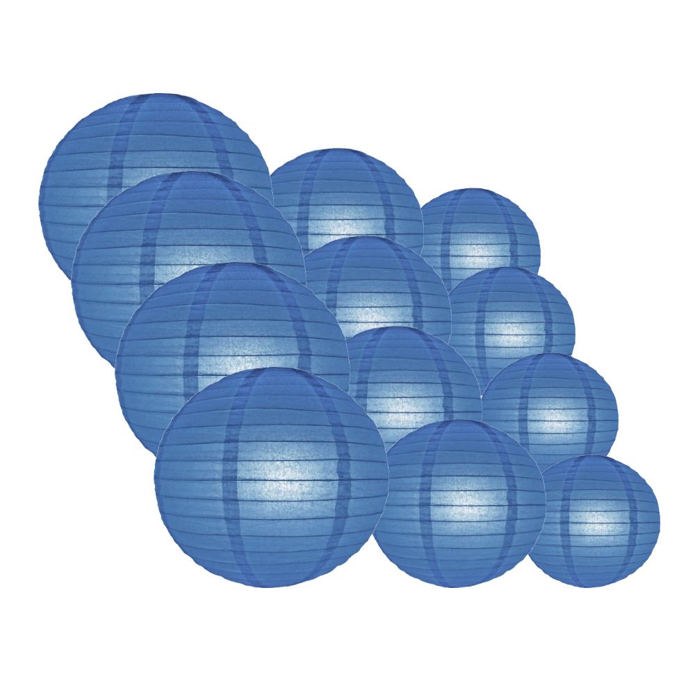 12-PC Dark Blue Paper Lantern Chinese Hanging Wedding & Party Assorted Decoration Set, 12/10/8-Inch - PaperLanternStore.com - Paper Lanterns, Decor, Party Lights & More