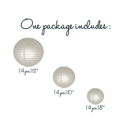 12-PC Gray / Grey Paper Lantern Chinese Hanging Wedding & Party Assorted Decoration Set, 12/10/8-Inch - PaperLanternStore.com - Paper Lanterns, Decor, Party Lights & More