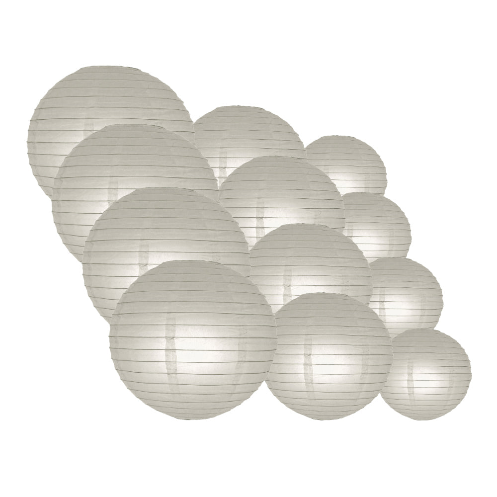 12-PC Gray / Grey Paper Lantern Chinese Hanging Wedding & Party Assorted Decoration Set, 12/10/8-Inch - PaperLanternStore.com - Paper Lanterns, Decor, Party Lights & More