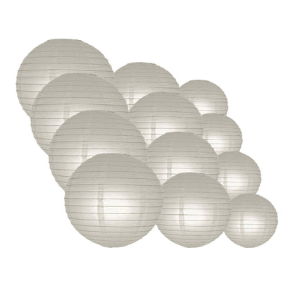 12-PC Gray / Grey Paper Lantern Chinese Hanging Wedding & Party Assorted Decoration Set, 12/10/8-Inch - PaperLanternStore.com - Paper Lanterns, Decor, Party Lights & More
