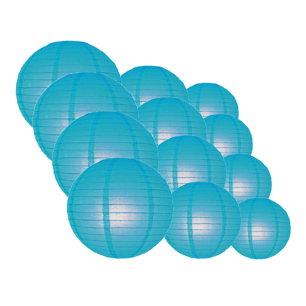 12-PC Turquoise Paper Lantern Chinese Hanging Wedding & Party Assorted Decoration Set, 12/10/8-Inch - PaperLanternStore.com - Paper Lanterns, Decor, Party Lights & More