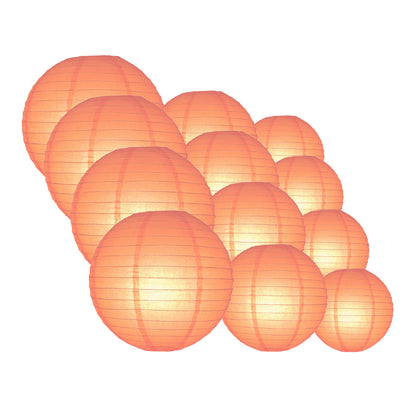 12-PC Peach / Orange Coral Paper Lantern Chinese Hanging Wedding & Party Assorted Decoration Set, 12/10/8-Inch - PaperLanternStore.com - Paper Lanterns, Decor, Party Lights & More