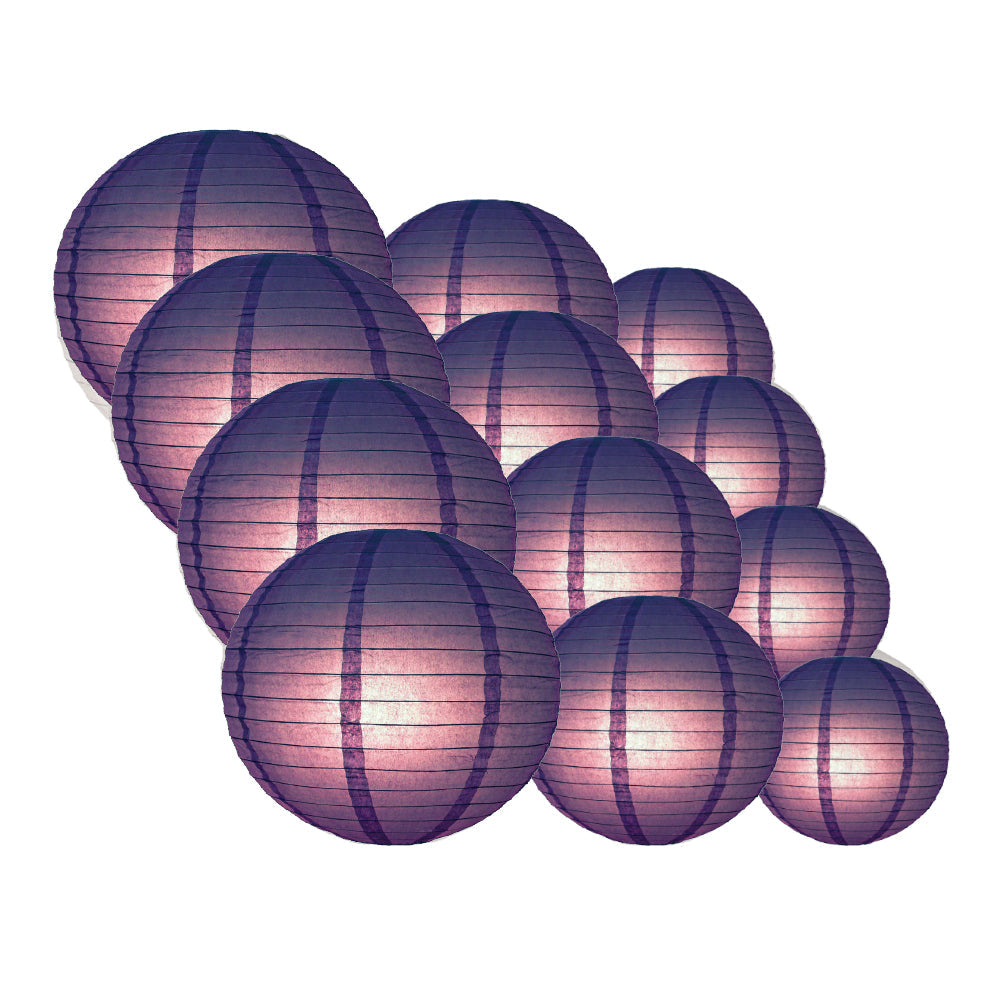 12-PC Royal Purple Paper Lantern Chinese Hanging Wedding & Party Assorted Decoration Set, 12/10/8-Inch - PaperLanternStore.com - Paper Lanterns, Decor, Party Lights & More