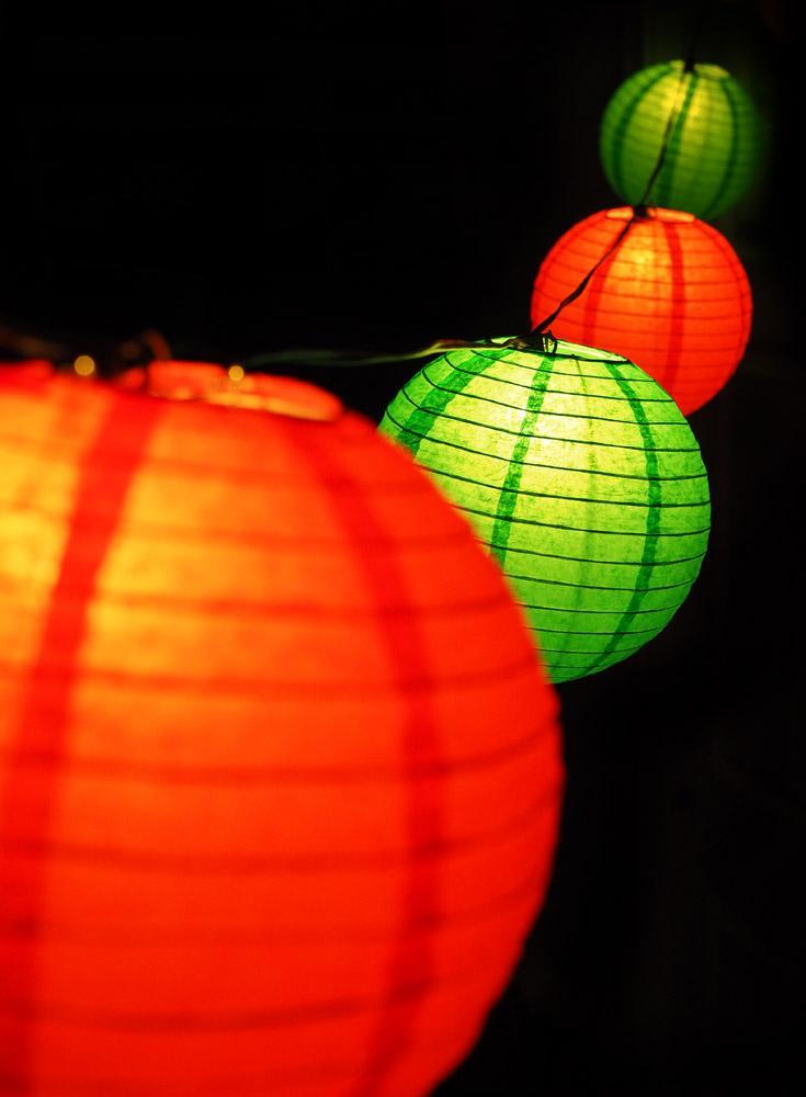 12" Christmas Holiday Red and Green Paper Lantern String Light COMBO Kit (21 FT, EXPANDABLE, White Cord) - PaperLanternStore.com - Paper Lanterns, Decor, Party Lights & More