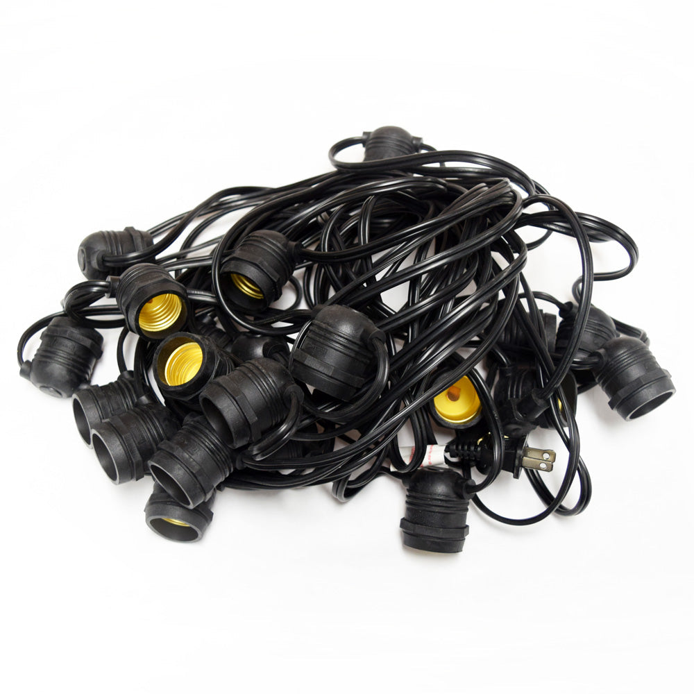 24 Socket Outdoor Commercial String Light Set, Shatterproof LED Light Bulbs Cool White, 54 FT Black Cord, Weatherproof - PaperLanternStore.com - Paper Lanterns, Decor, Party Lights & More