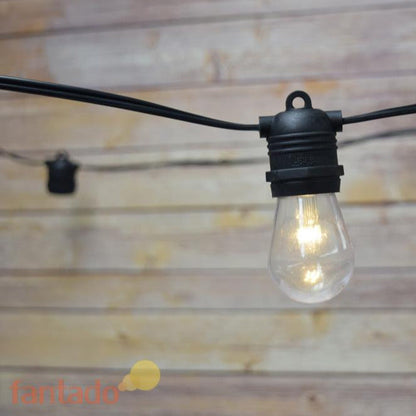 24 Socket Outdoor Commercial String Light Set, Shatterproof LED Light Bulbs Warm White, 54 FT Black Cord, Weatherproof - PaperLanternStore.com - Paper Lanterns, Decor, Party Lights & More