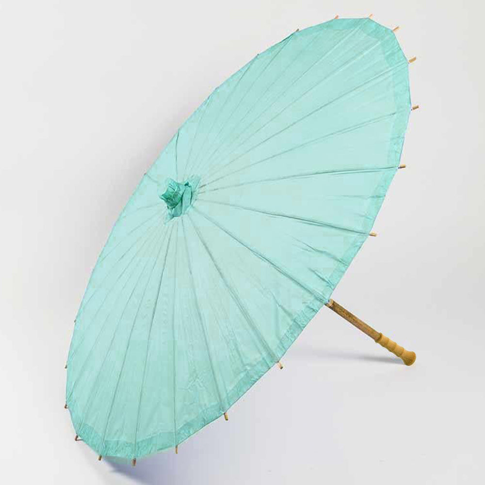 BULK PACK (10-Pack) 32" Cool Mint Green Paper Parasol Umbrella with Elegant Handle