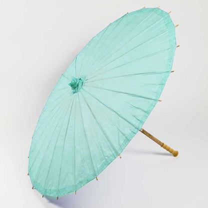 BULK PACK (10-Pack) 32" Cool Mint Green Paper Parasol Umbrella with Elegant Handle