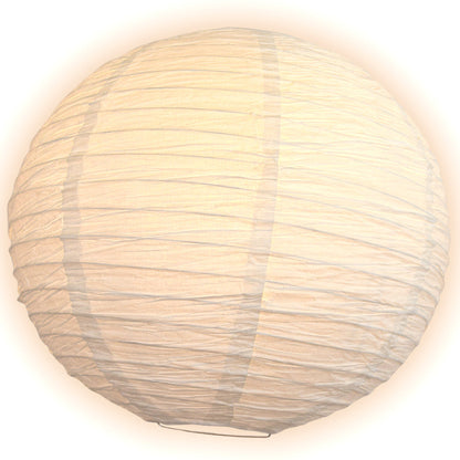 BULK PACK (5) 16" White Round Crepe Paper Lanterns, Even Ribbing, Hanging Decoration