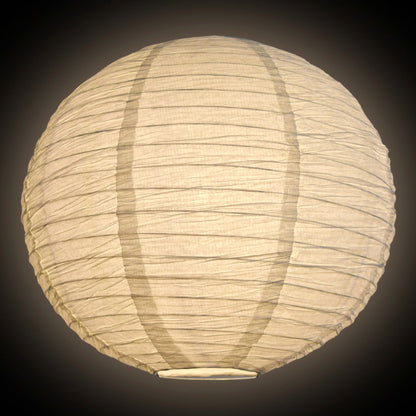 Lit 14" White Round Crepe Paper Lantern Even Ribbing, Hanging Decoration
