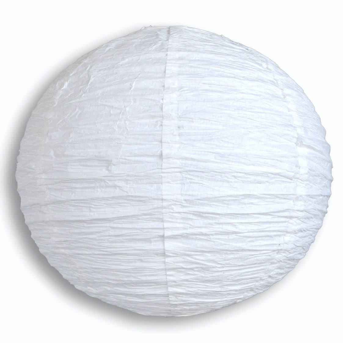 14" White Round Crepe Paper Lantern, Even Ribbing, Hanging Decoration