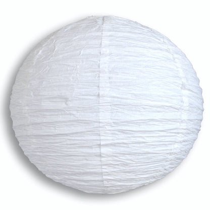 14" White Round Crepe Paper Lantern, Even Ribbing, Hanging Decoration
