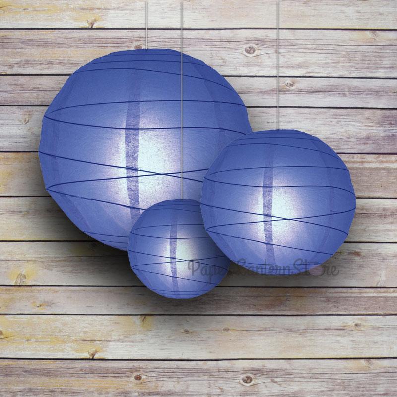 8/12/16" Dark Blue Round Paper Lanterns, Irregular Ribbing (3-Pack Cluster) - PaperLanternStore.com - Paper Lanterns, Decor, Party Lights & More