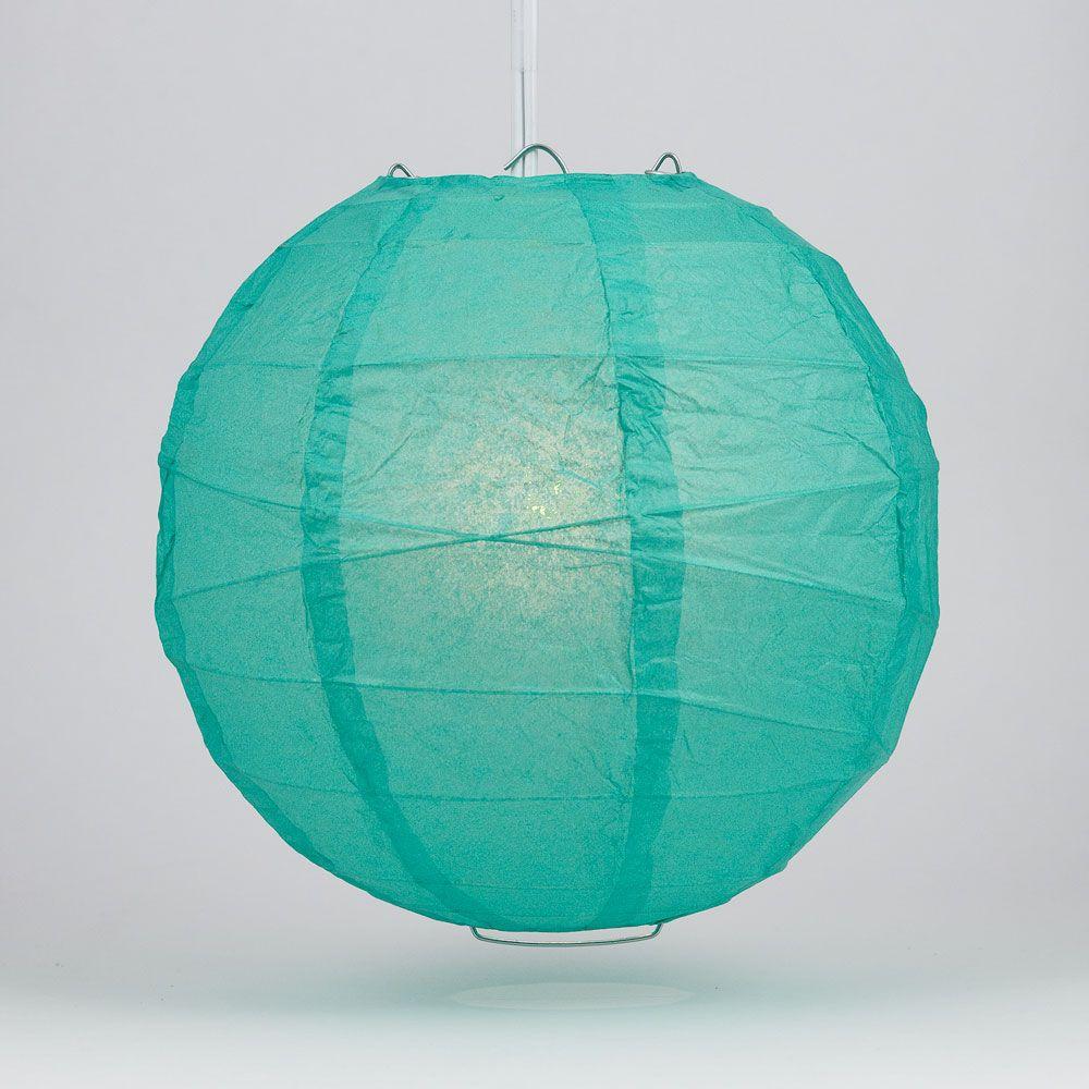 5-PACK 16" Teal Green Round Paper Lantern, Crisscross Ribbing, Chinese Hanging Wedding & Party Decoration
