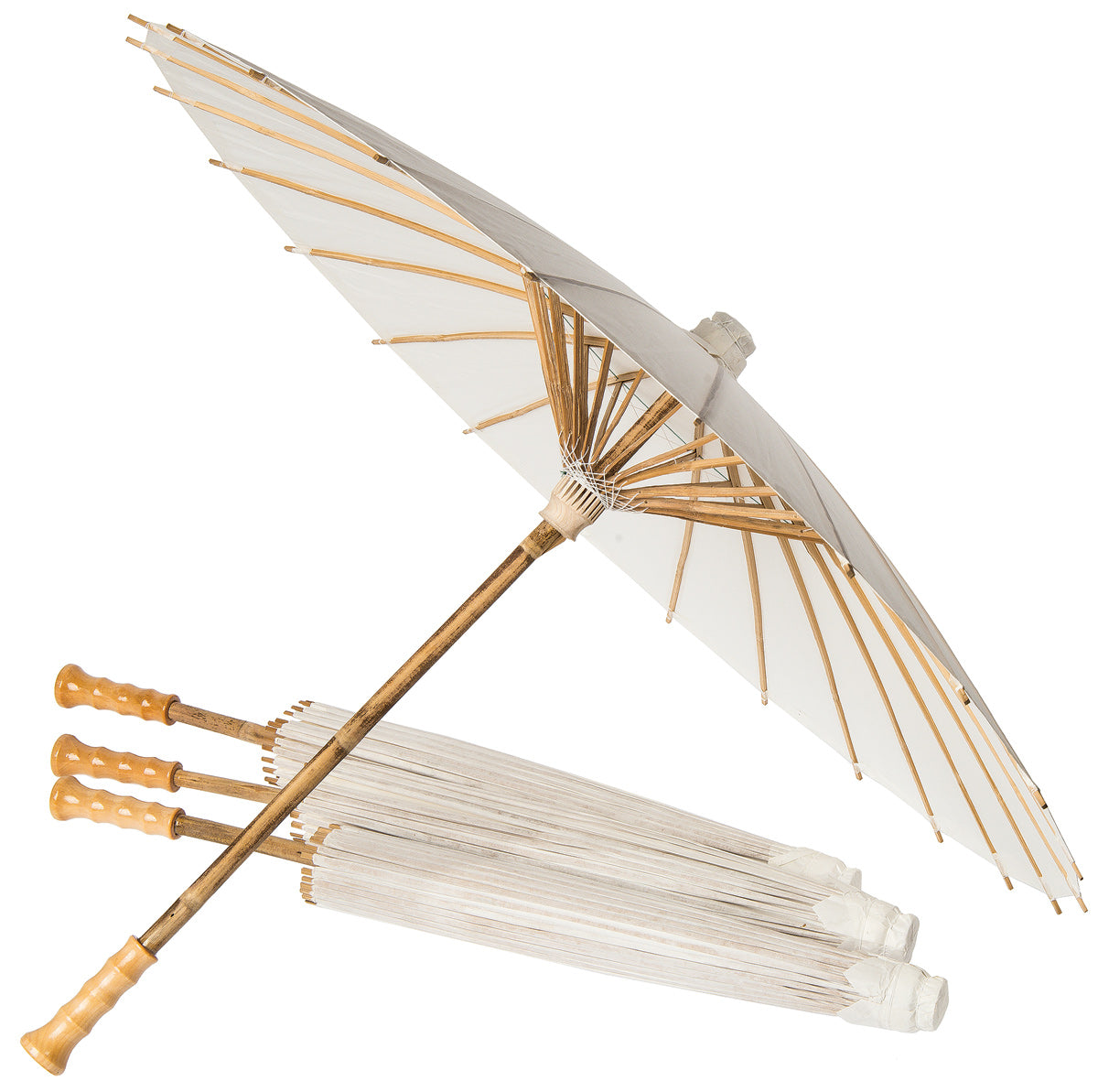 BULK PACK (6) 32" Wedding White Paper Parasol Umbrellas with Elegant Handle - PaperLanternStore.com - Paper Lanterns, Decor, Party Lights & More
