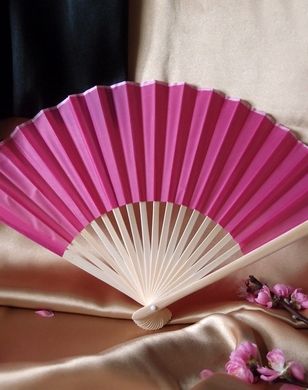 BULK PACK (50) 9" Fuchsia / Hot Pink Silk Hand Fans for Weddings - PaperLanternStore.com - Paper Lanterns, Decor, Party Lights & More
