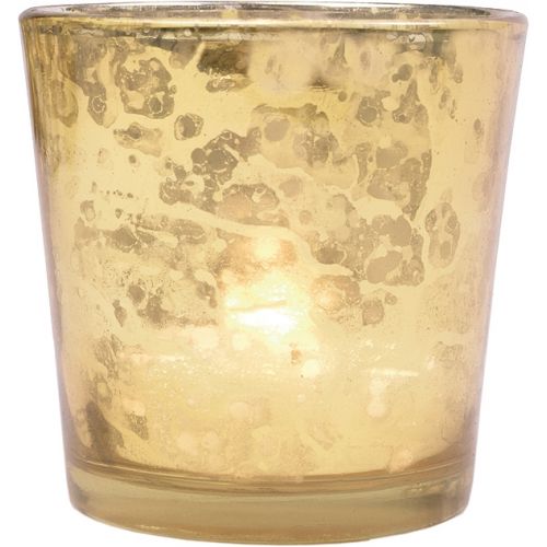 4-PACK | Vintage Mercury Glass Candle Holders (2.5-Inch, Lila Design, Liquid Motif, Gold) - For Use with Tea Lights - For Parties, Weddings and Homes