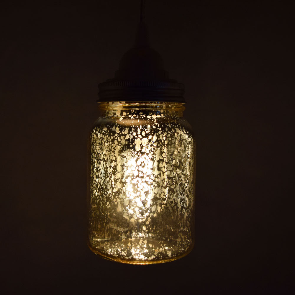Gold Mercury Glass Mason Jar Pendant Light Kit, Regular Mouth, Clear Cord, 15FT - PaperLanternStore.com - Paper Lanterns, Decor, Party Lights & More