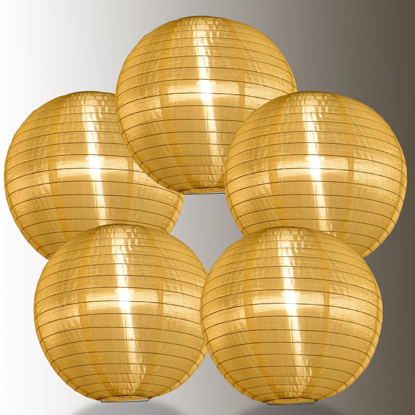 5-PACK 10" Golden Yellow Shimmering Nylon Lantern, Even Ribbing, Durable, Hanging
