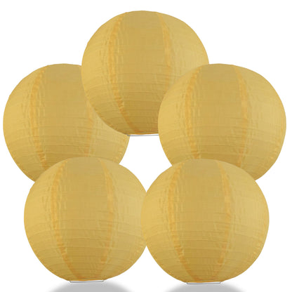 5-PACK 10" Golden Yellow Shimmering Nylon Lantern, Even Ribbing, Durable, Hanging