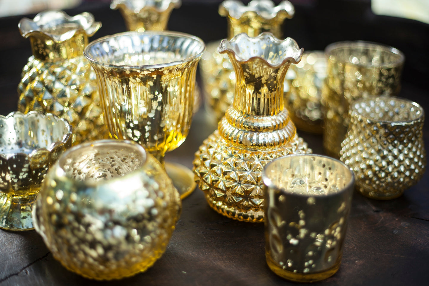 Vintage Mercury Glass Vase and Candle Holder (3.25-Inches, Small Josephine Design, Gold) - Use with Tea lights - for Home Décor, Parties and Weddings - PaperLanternStore.com - Paper Lanterns, Decor, Party Lights & More