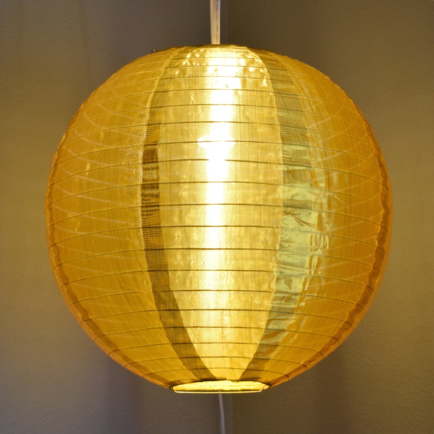 8 Inch Gold Shimmering Nylon Lantern, Even Ribbing, Durable, Hanging