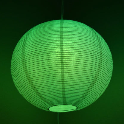 LANTERN + CORD + COLOR BULB | White Fine Line Premium Paper Lantern, Extra Sturdy with Pendant Cord Combo Kit, Switch, E26, Green Bulb
