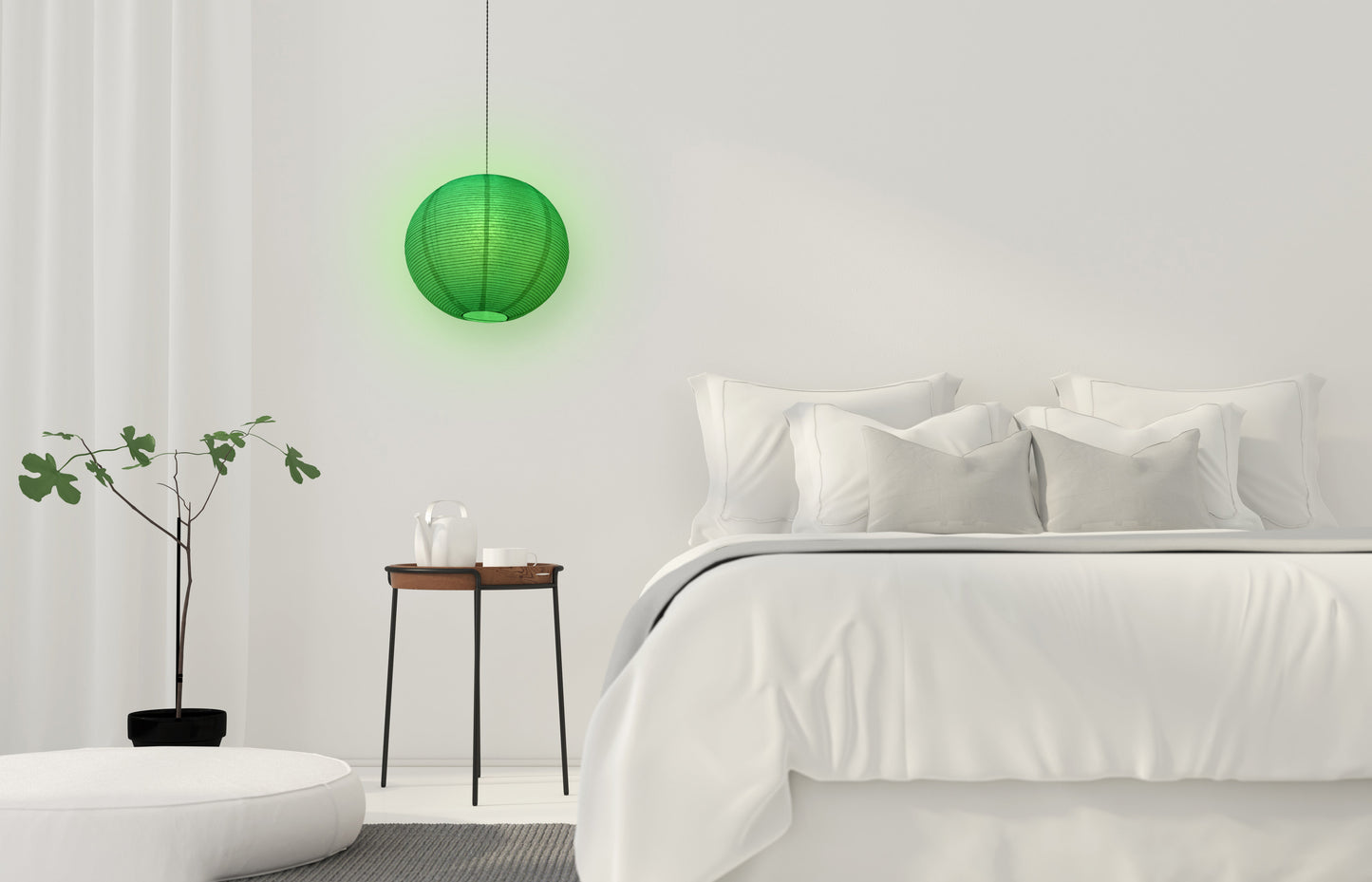 Fine Line Premium Paper Lantern Pendant Light Cord Kit with S14 Green LED Bulb