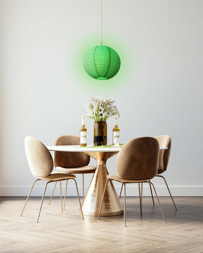 Crepe Premium Paper Lantern Pendant Light Cord Kit with G50 Green LED Bulb