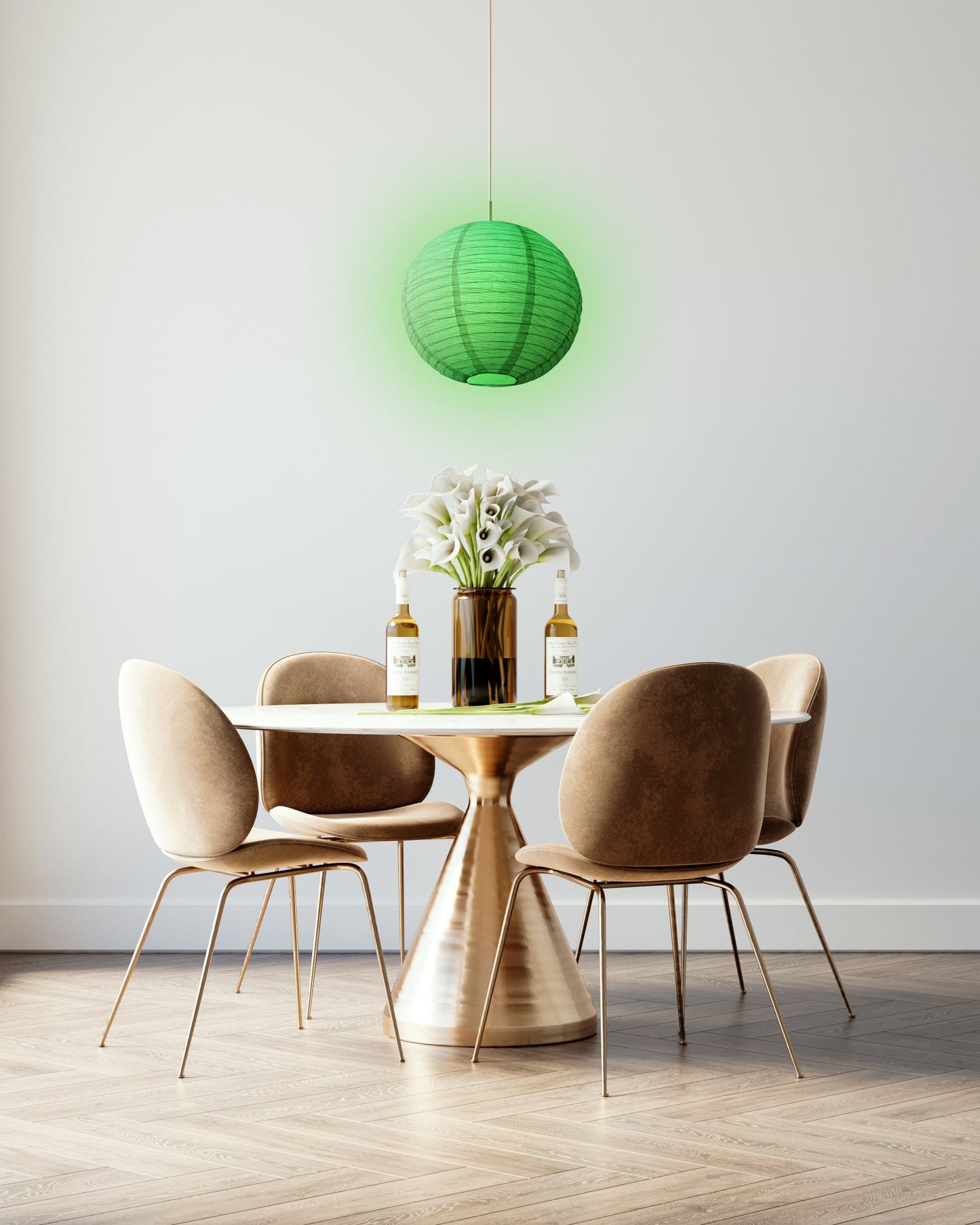 Crepe Premium Paper Lantern Pendant Light Cord Kit with S14 Green LED Bulb