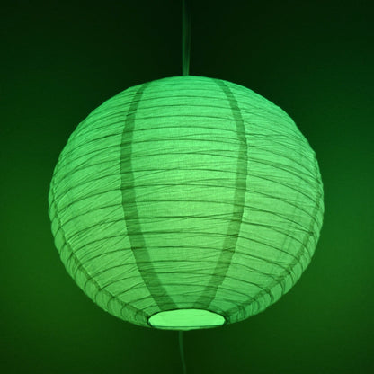 LANTERN + CORD + COLOR BULB | White Crepe Premium Paper Lantern with Pendant Cord Combo Kit, Switch, E12, Green Bulb