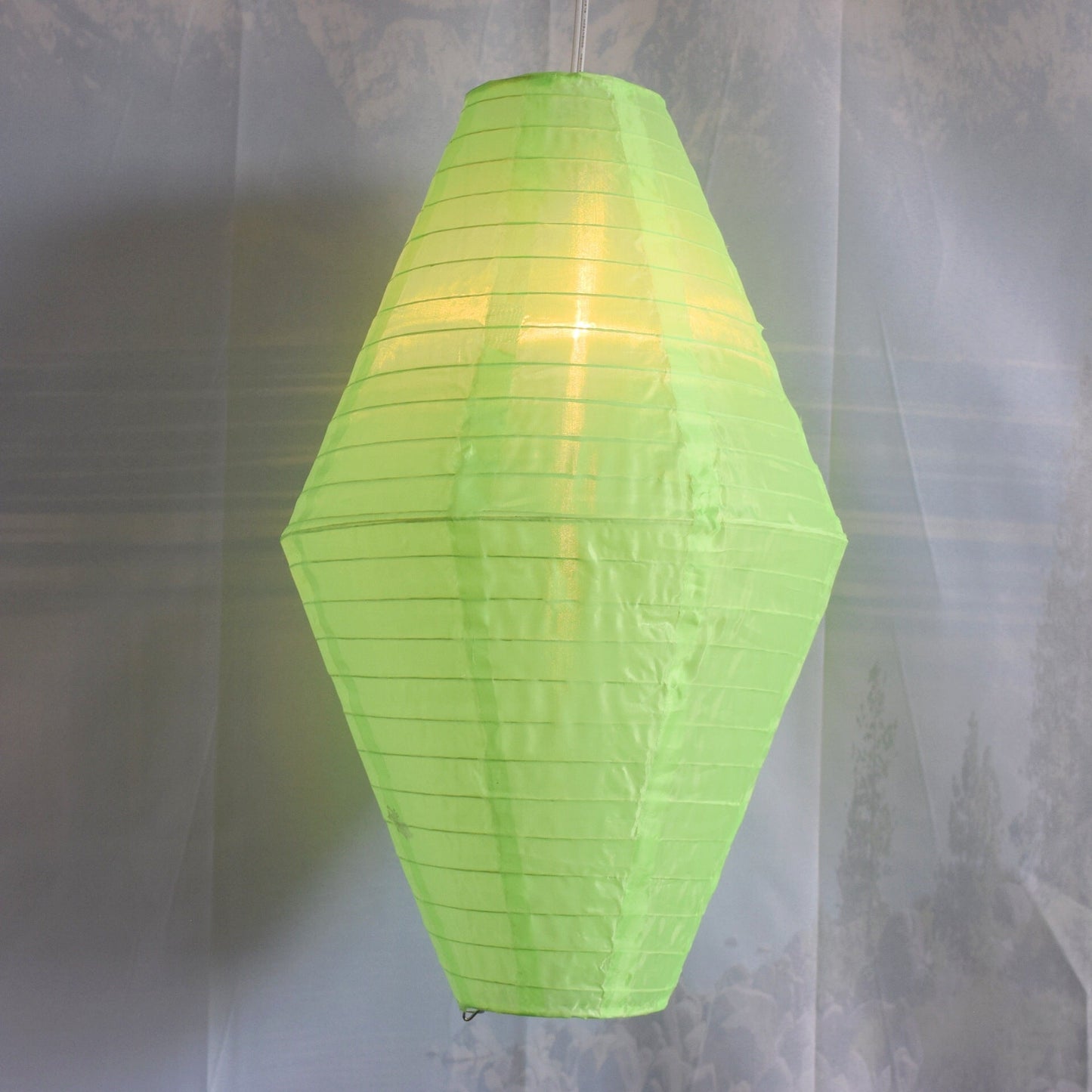 Neon Green Diamond Unique Shaped Shimmering Nylon Lantern, 12-inch x 19-inch