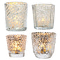 Vintage Chic Mercury Glass Tealight Votive Candle Holders (Silver, Set of 4, Assorted Designs and Sizes) - for Weddings, Events, Parties, and Home Décor, Ideal Housewarming Gift - PaperLanternStore.com - Paper Lanterns, Decor, Party Lights & More