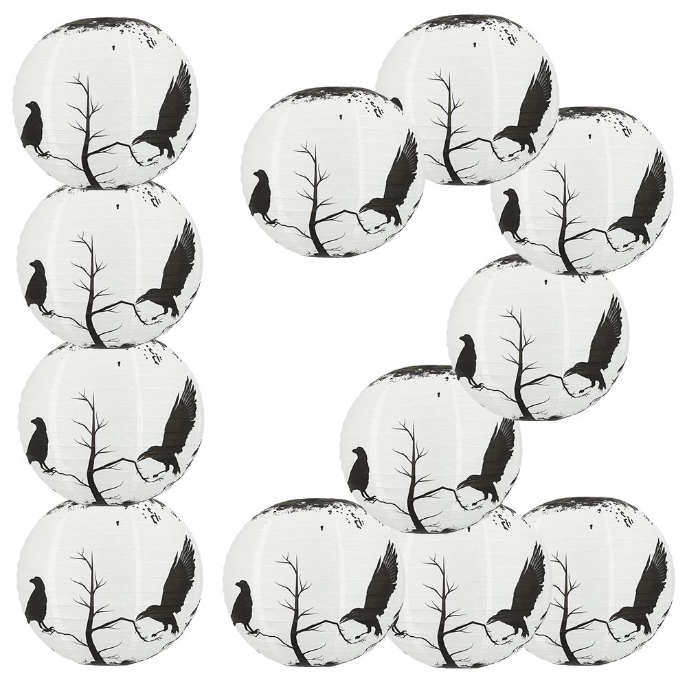 12 PACK | 14" Halloween Crows Scary Black Birds Paper Lantern, Hanging Decoration - PaperLanternStore.com - Paper Lanterns, Decor, Party Lights & More
