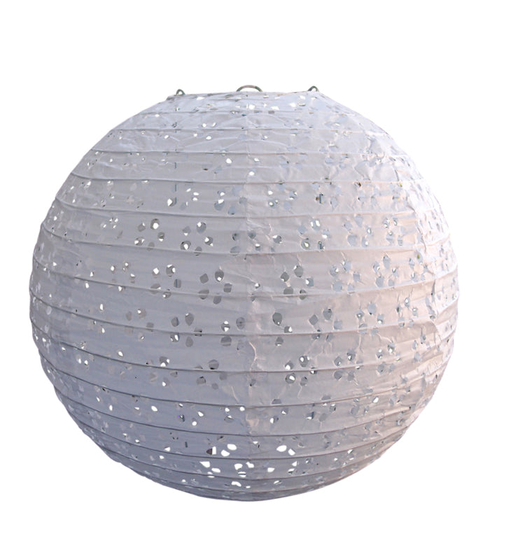 8" Round Eyelet Lace Look Paper Lantern - White - PaperLanternStore.com - Paper Lanterns, Decor, Party Lights & More