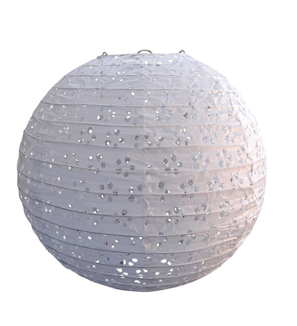 6/8/10" White Eyelet Lace Look Round Paper Lanterns, Even Ribbing (3-Pack Cluster) - PaperLanternStore.com - Paper Lanterns, Decor, Party Lights & More