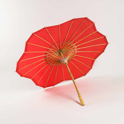 32" Red Paper Parasol Umbrella, Scallop Blossom Shaped - PaperLanternStore.com - Paper Lanterns, Decor, Party Lights & More