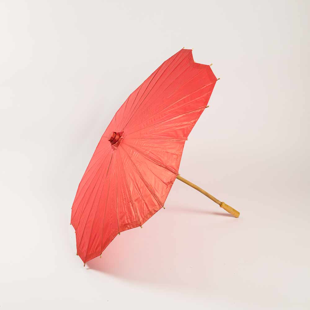32" Red Paper Parasol Umbrella, Scallop Blossom Shaped - PaperLanternStore.com - Paper Lanterns, Decor, Party Lights & More