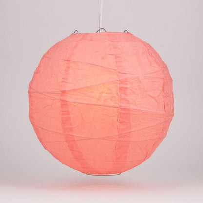 5-PACK 20" Roseate / Pink Coral Round Paper Lantern, Crisscross Ribbing, Chinese Hanging Wedding & Party Decoration