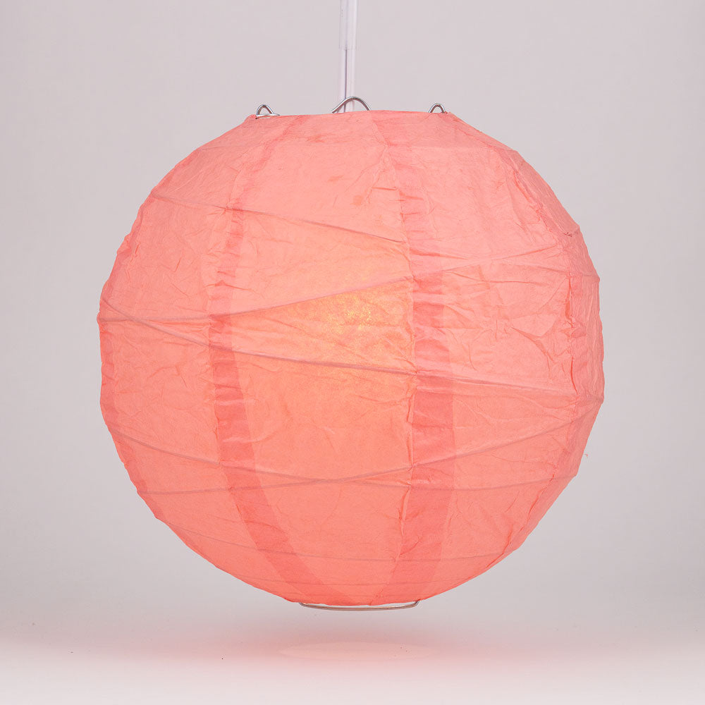 14" Roseate / Pink Coral Round Paper Lantern, Crisscross Ribbing, Chinese Hanging Wedding & Party Decoration - PaperLanternStore.com - Paper Lanterns, Decor, Party Lights & More