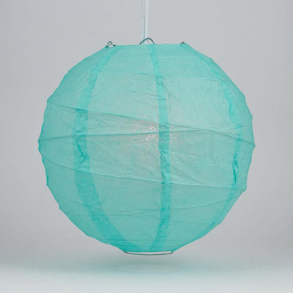5-PACK 24" Water Blue Round Paper Lantern, Crisscross Ribbing, Chinese Hanging Wedding & Party Decoration
