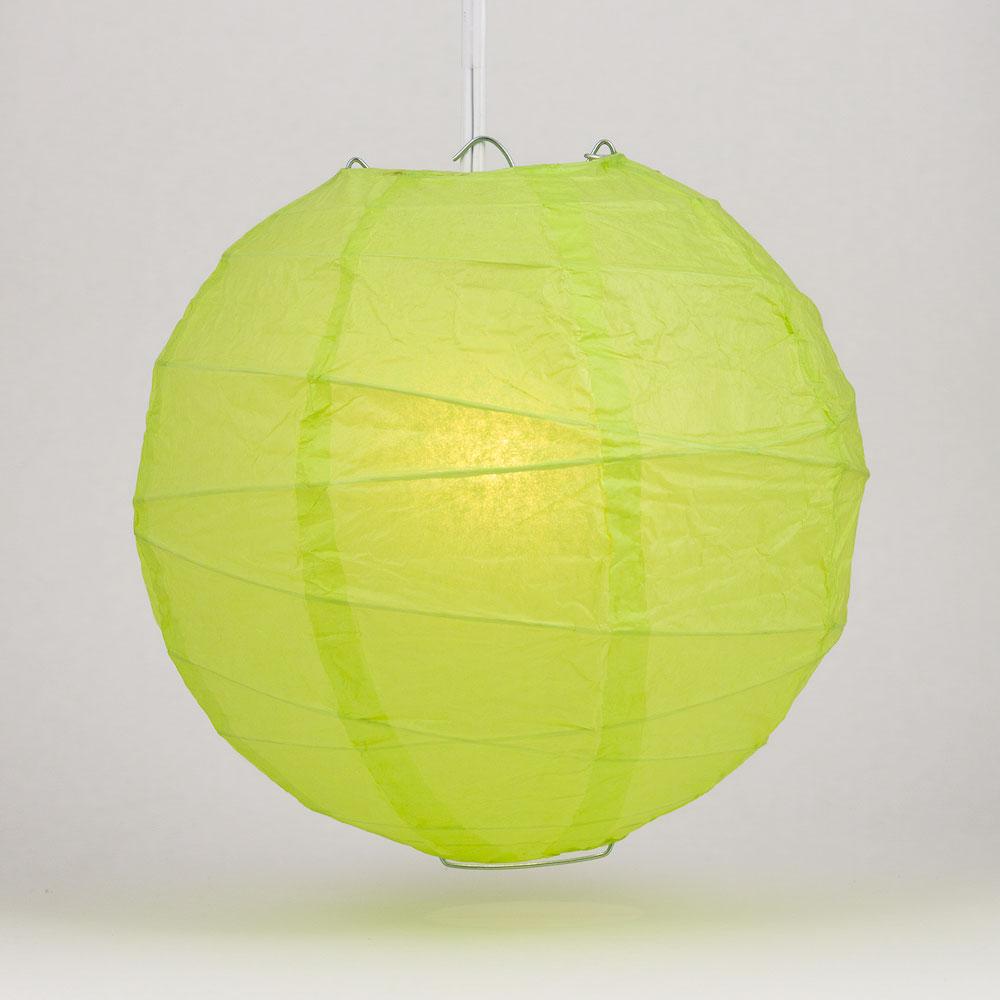 BULK PACK (12) 24" Light Lime Green Round Paper Lantern, Crisscross Ribbing, Chinese Hanging Wedding & Party Decoration
