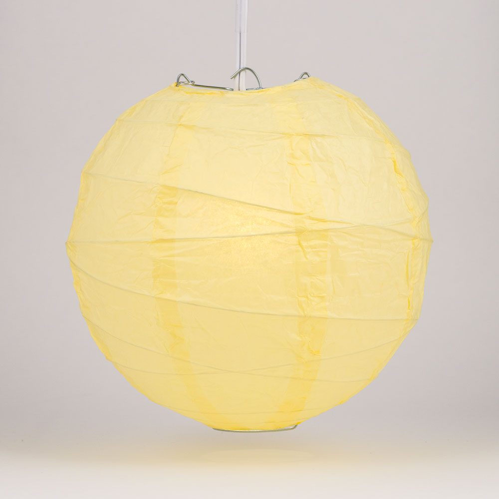 16" Lemon Yellow Chiffon Round Paper Lantern, Crisscross Ribbing, Chinese Hanging Wedding & Party Decoration - PaperLanternStore.com - Paper Lanterns, Decor, Party Lights & More